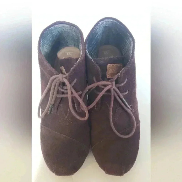 Tom's‎ wedge lace up bootie womens size 6 wide brown suede - Picture 4 of 6